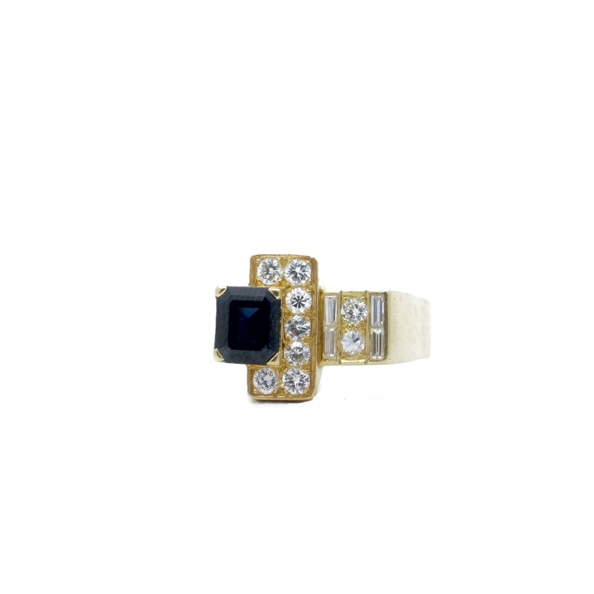 Bague Tank en or jaune, saphir et diamants - Castafiore