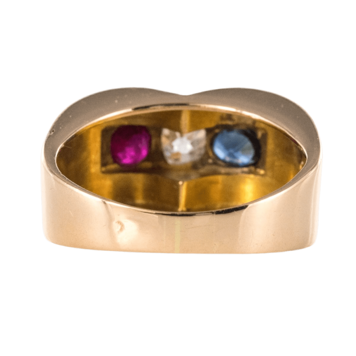 Bague Tank en or jaune, saphir, rubis et diamant - Castafiore