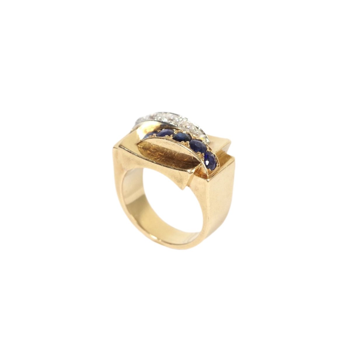 Bague Tank en or jaune, saphirs et diamants - Castafiore