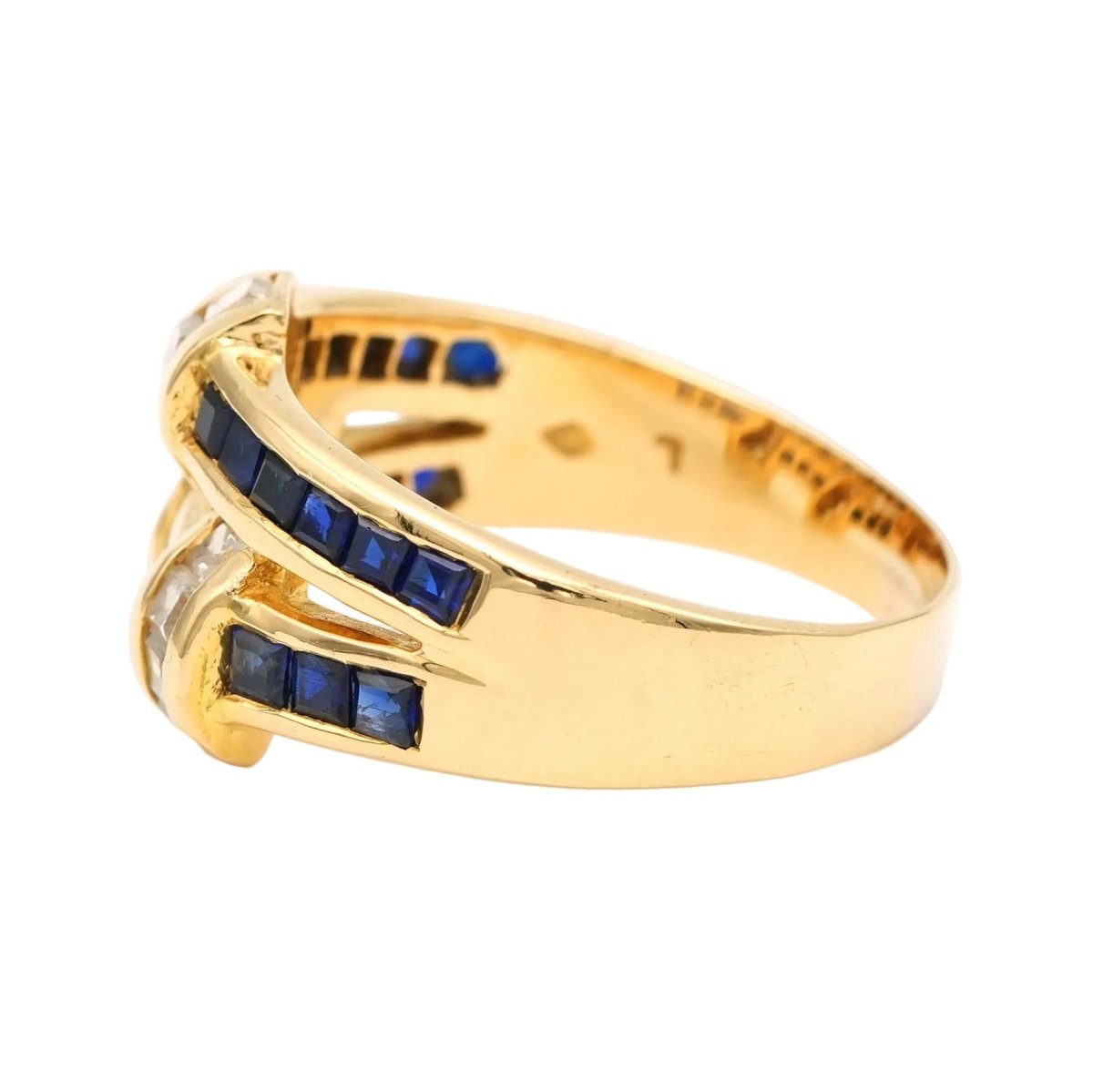 Bague Tank en or jaune, zirconiums et saphirs - Castafiore