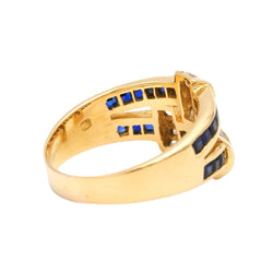 Bague Tank en or jaune, zirconiums et saphirs - Castafiore