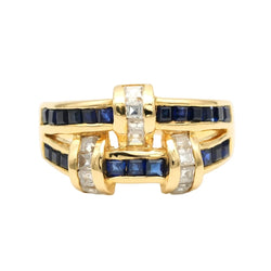 Bague Tank en or jaune, zirconiums et saphirs - Castafiore