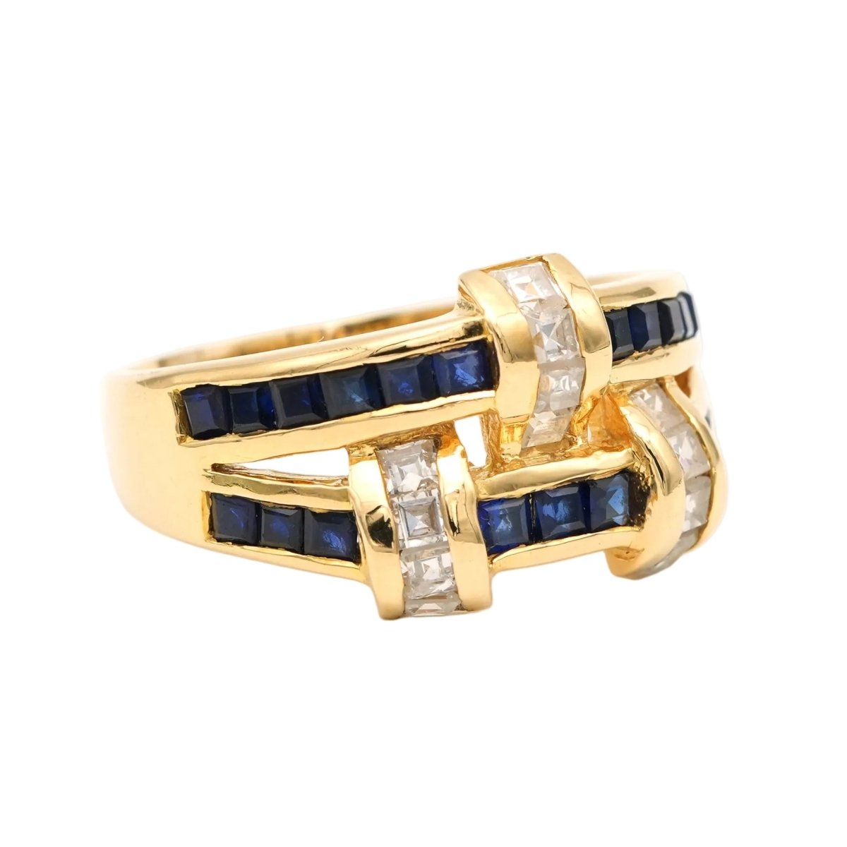 Bague Tank en or jaune, zirconiums et saphirs - Castafiore