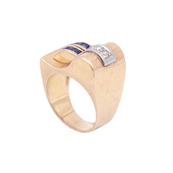 Bague Tank en or, platine, saphirs et diamants - Castafiore