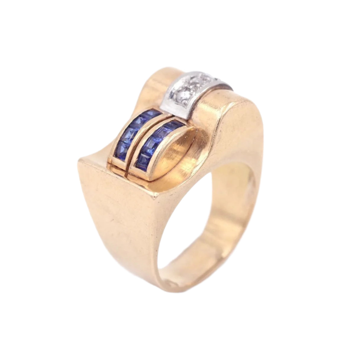 Bague Tank en or, platine, saphirs et diamants - Castafiore