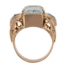 Bague Tank en or rose, aigue - marine et diamants - Castafiore