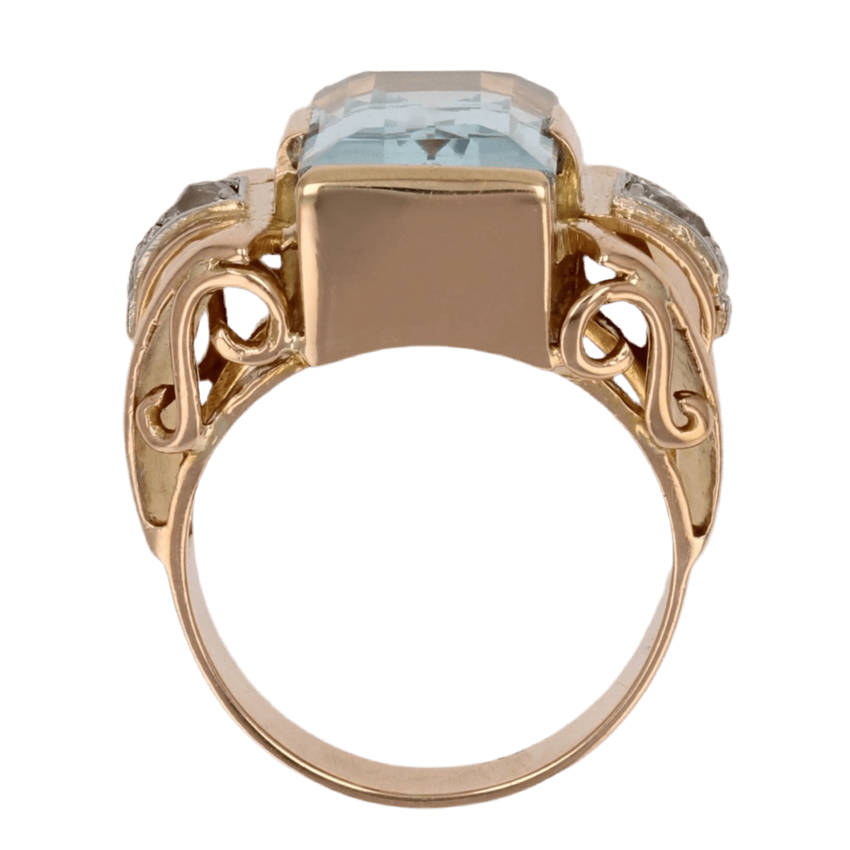 Bague Tank en or rose, aigue - marine et diamants - Castafiore