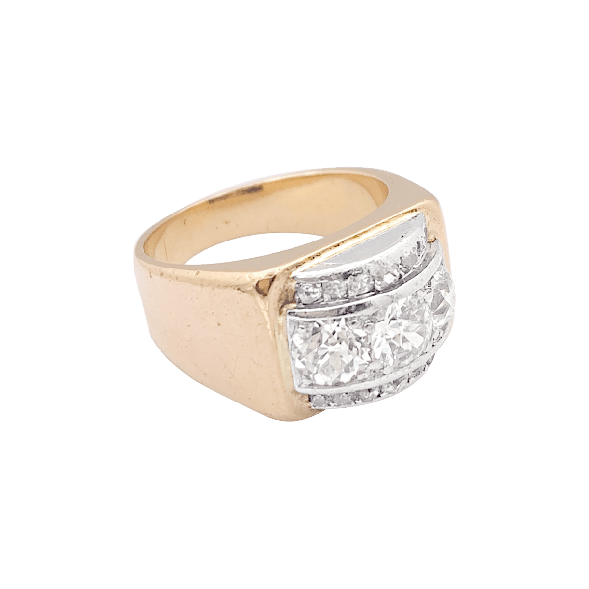 Bague tank en or rose, blanc et diamants. - Castafiore