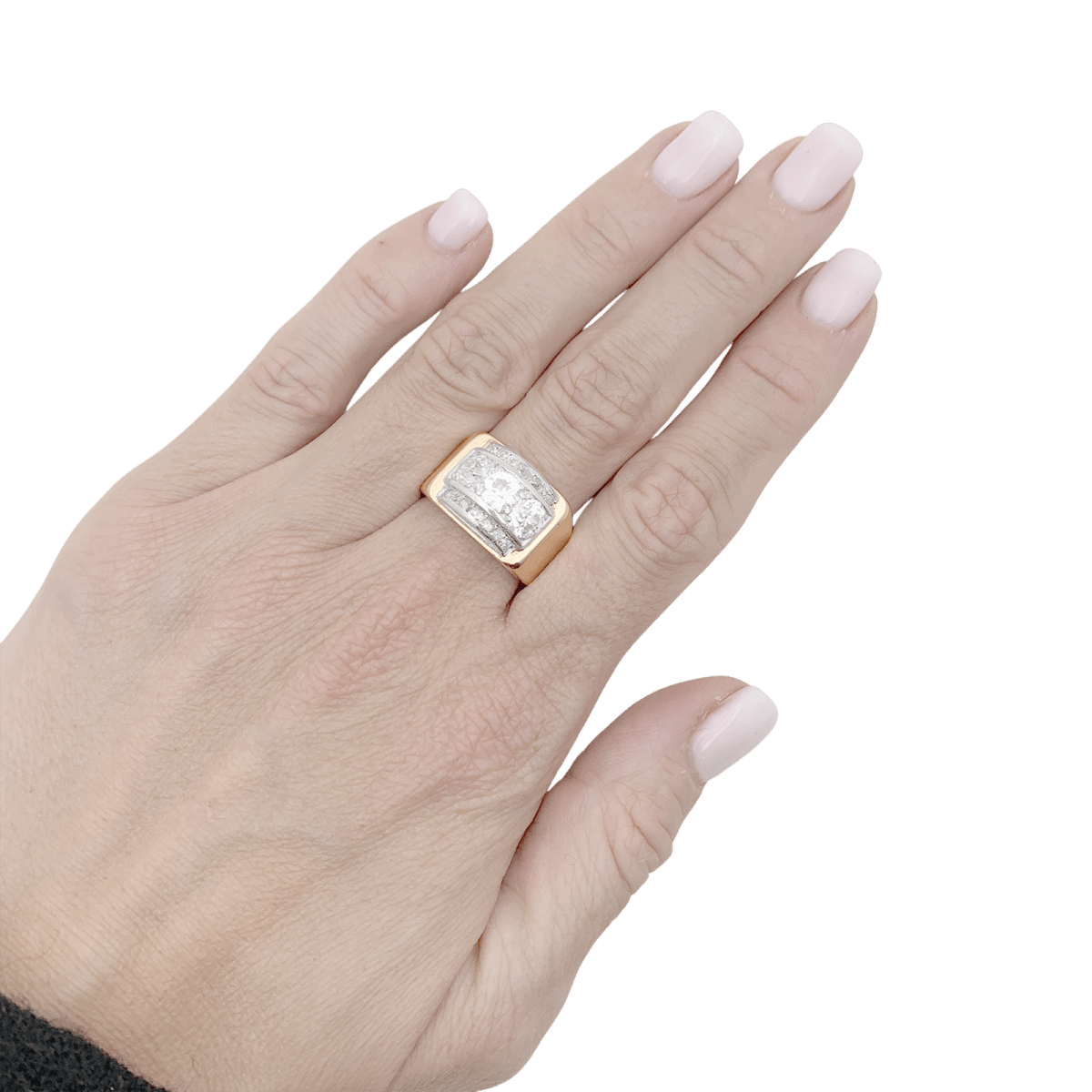 Bague tank en or rose, blanc et diamants. - Castafiore