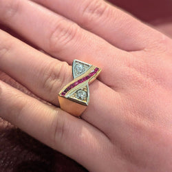 Bague Tank en or rose diamants et rubis - Castafiore