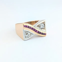 Bague Tank en or rose diamants et rubis - Castafiore