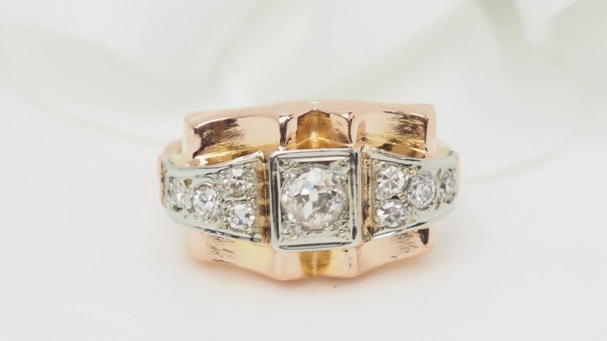 Bague Tank En Or Rose Et Blanc, Diamants - Castafiore