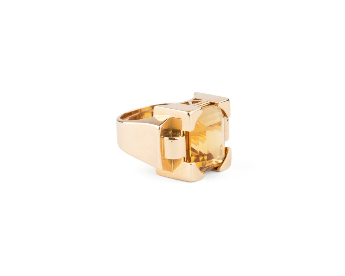 Bague Tank en or rose et citrine - Castafiore