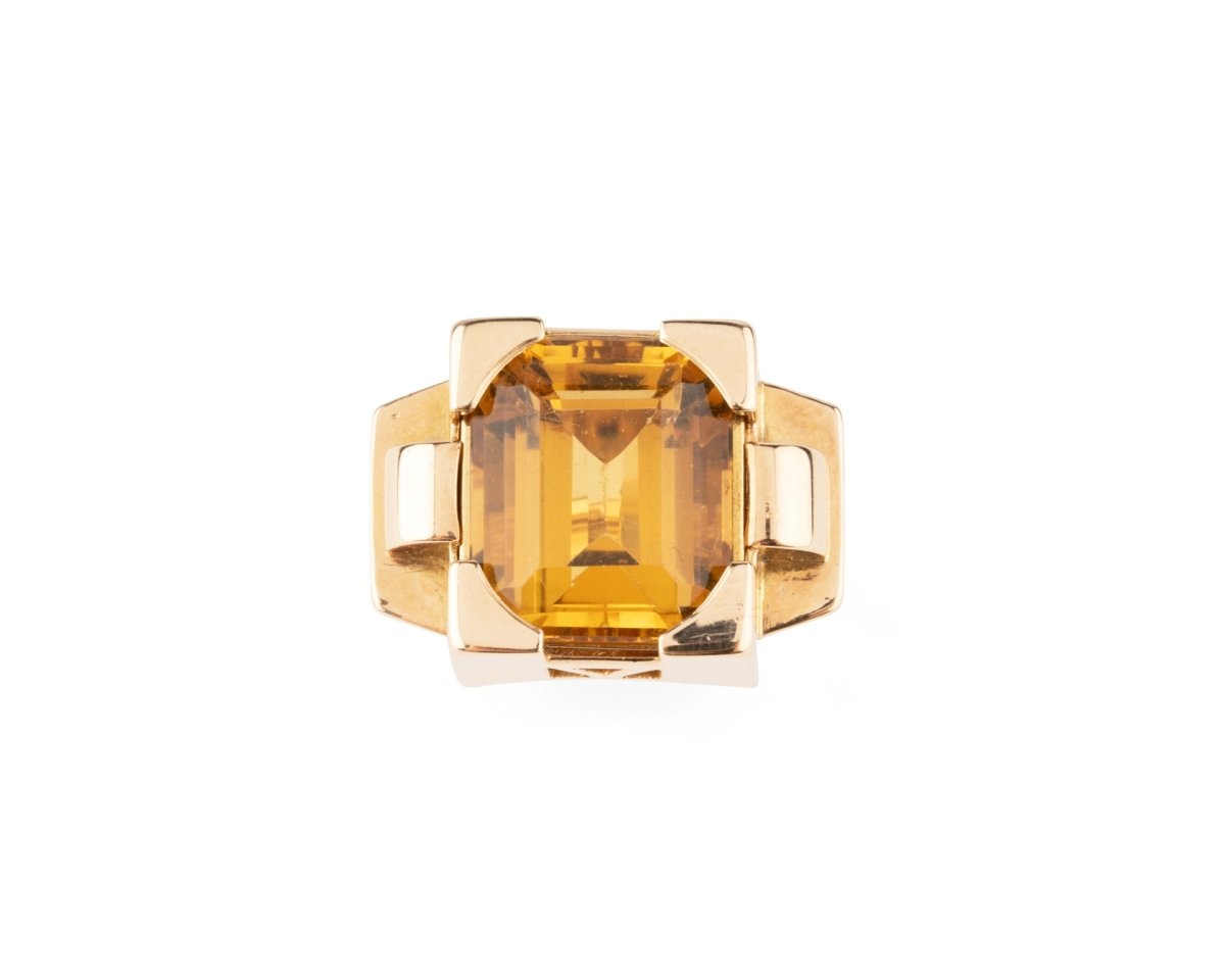 Bague Tank en or rose et citrine - Castafiore