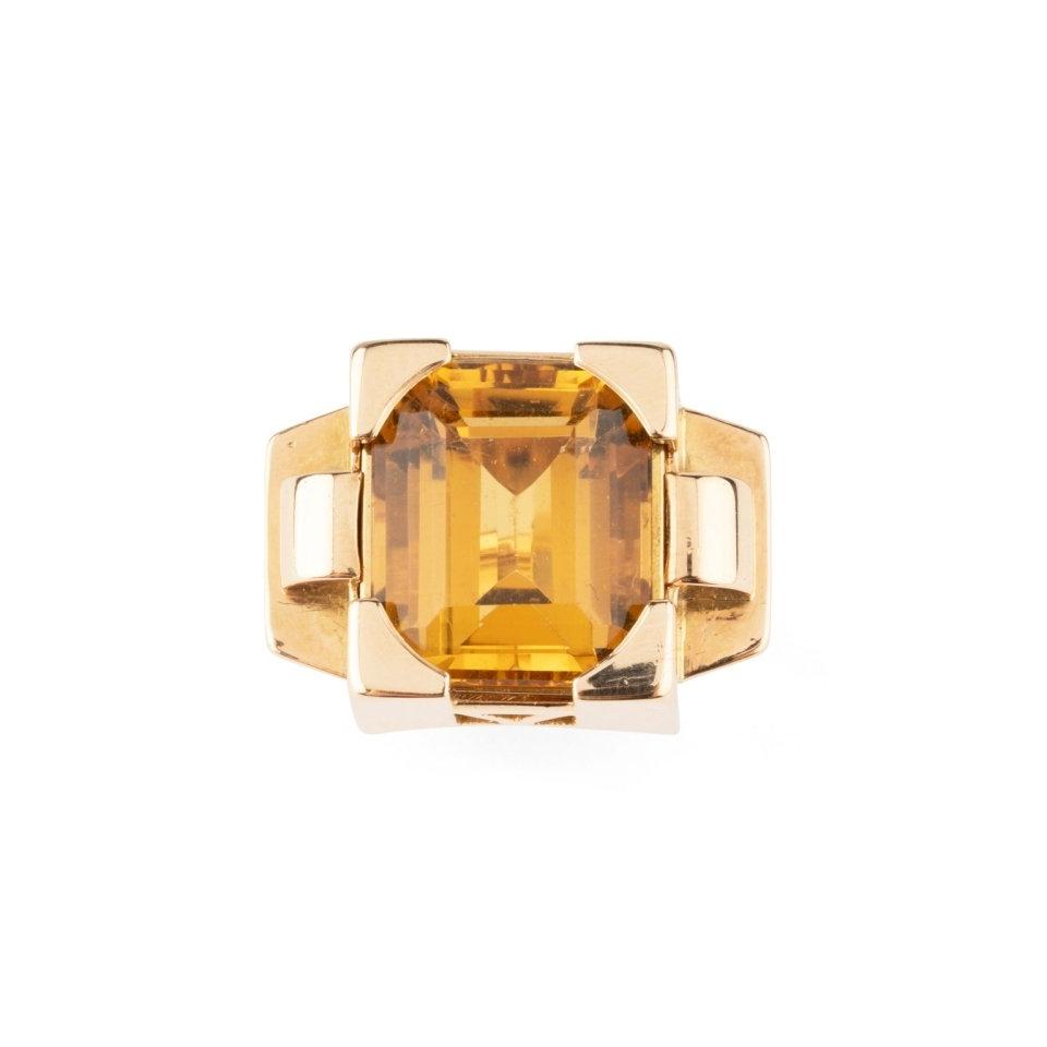 Bague Tank en or rose et citrine - Castafiore