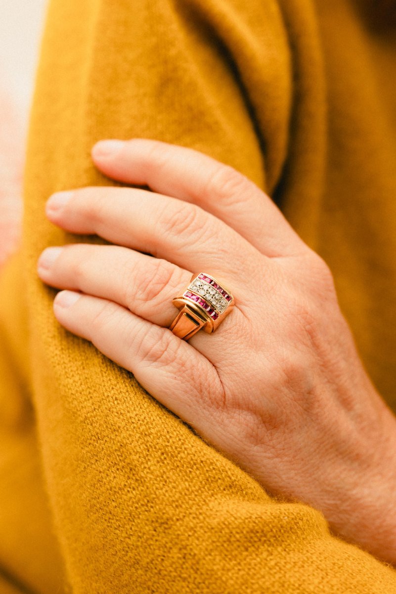 Bague Tank en or rose et diamants - Castafiore