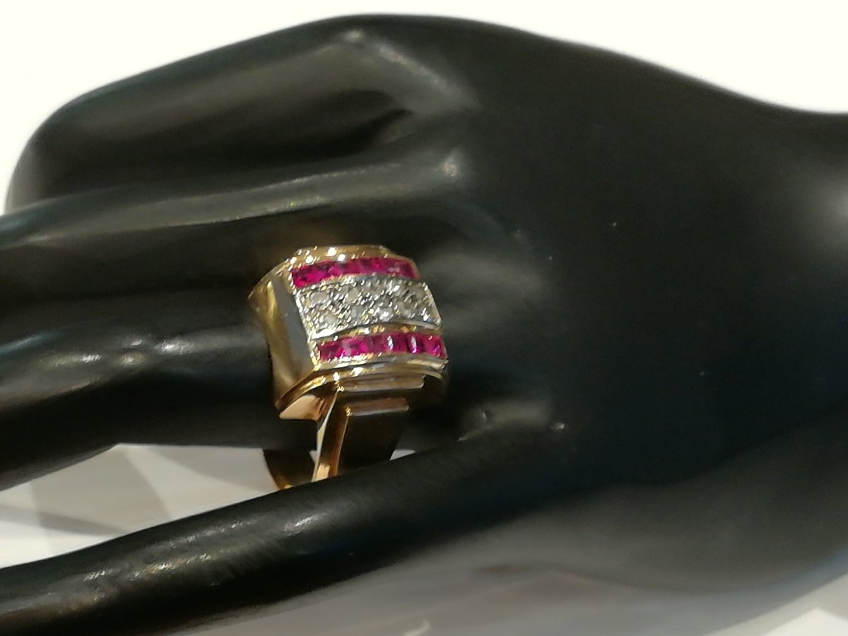 Bague Tank en or rose et diamants - Castafiore