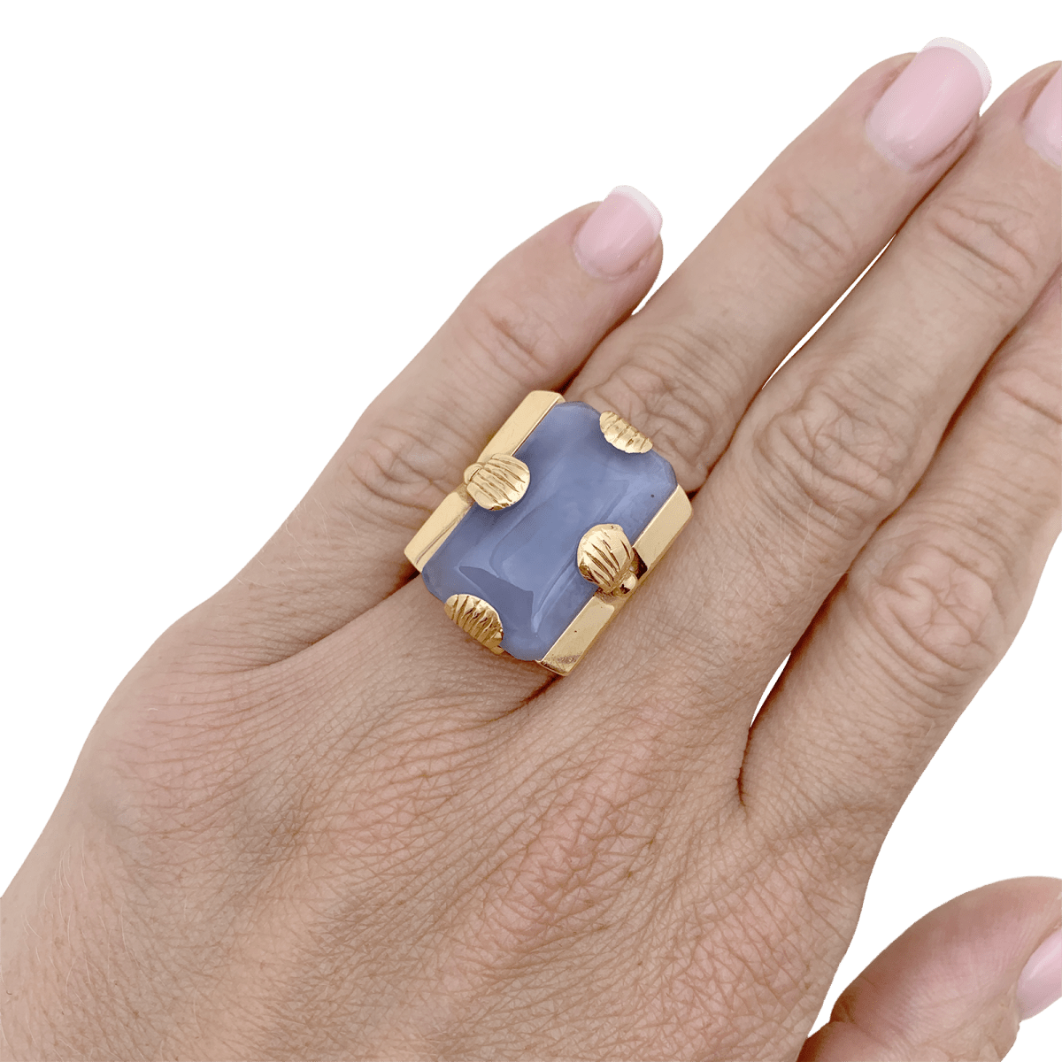 Bague Tank en or rose et jade - Castafiore