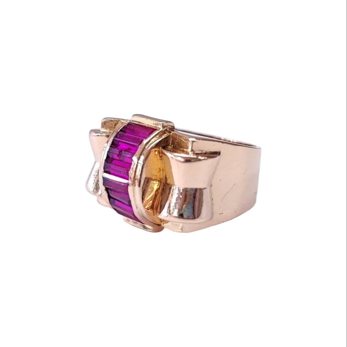 Bague Tank en or rose et rubis - Castafiore