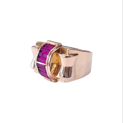 Bague Tank en or rose et rubis - Castafiore