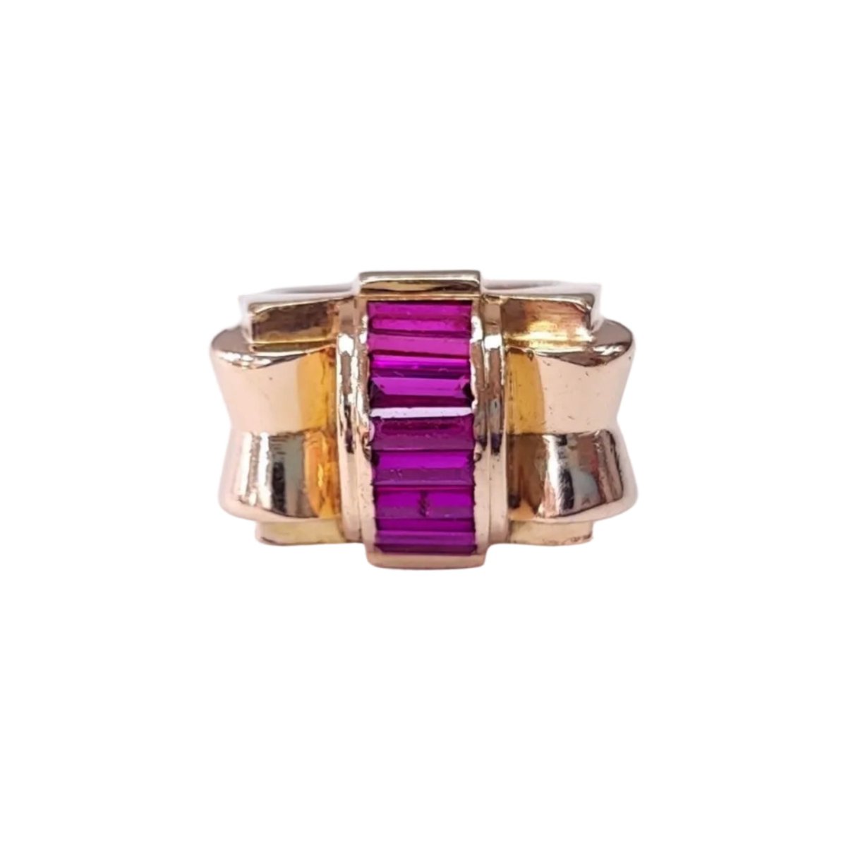 Bague Tank en or rose et rubis - Castafiore