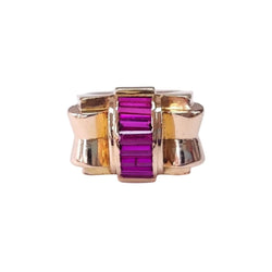 Bague Tank en or rose et rubis - Castafiore