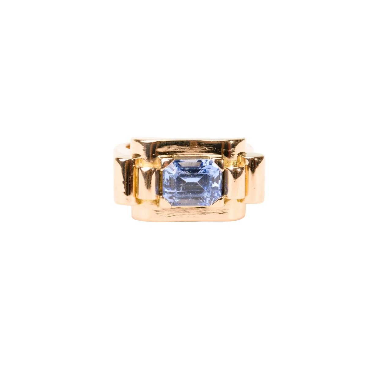 Bague Tank en or rose et spinelle bleu - Castafiore