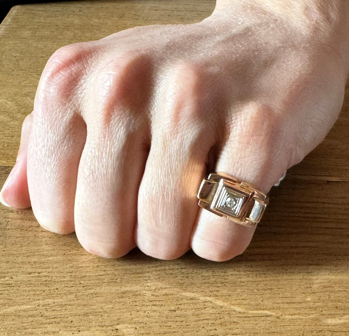 Bague Tank en or rose, or blanc et diamant - Castafiore