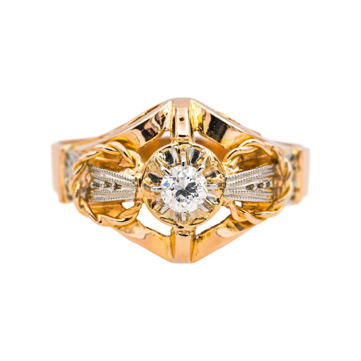 Bague Tank en or rose, or blanc et diamant - Castafiore