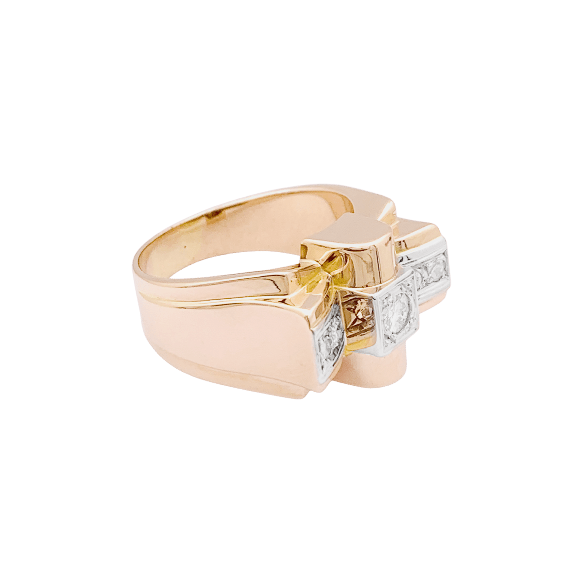 Bague Tank en or rose, or blanc et diamants - Castafiore