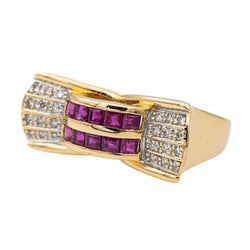 Bague Tank en or rose, or jaune, rubis et diamants - Castafiore