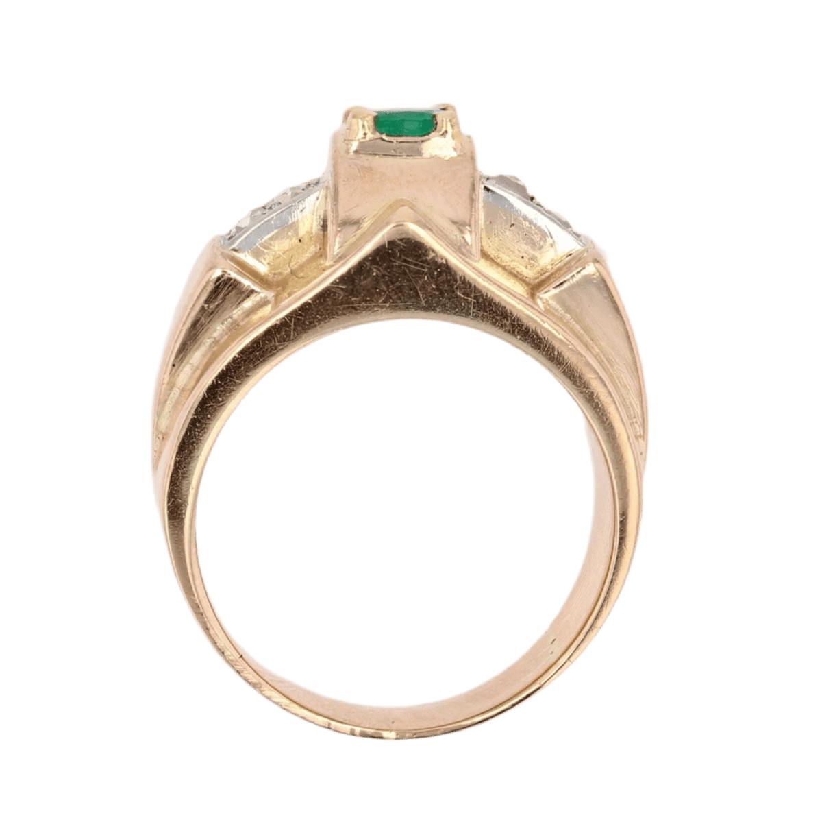 Bague Tank en or rose, platine, émeraude et diamants - Castafiore