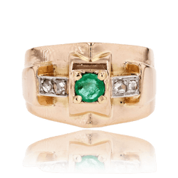 Bague Tank en or rose, platine, émeraude et diamants - Castafiore