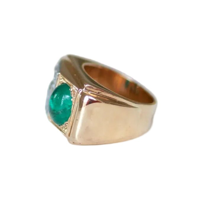 Bague Tank en or rose, platine, émeraude et diamants - Castafiore