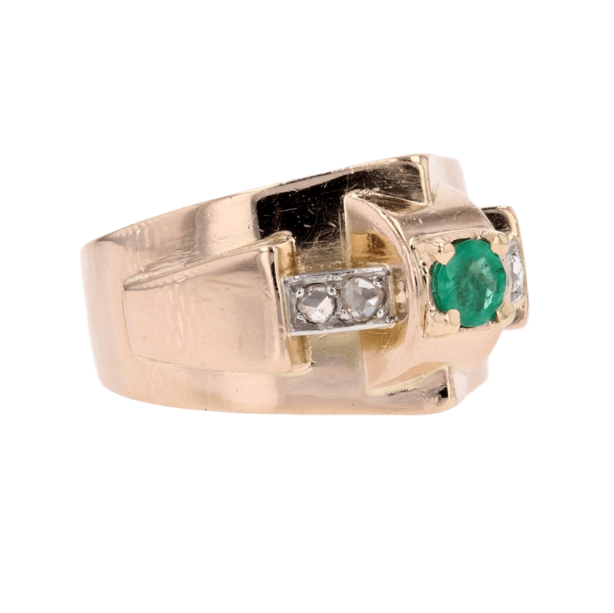 Bague Tank en or rose, platine, émeraude et diamants - Castafiore