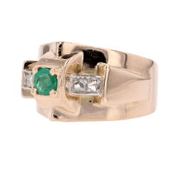 Bague Tank en or rose, platine, émeraude et diamants - Castafiore