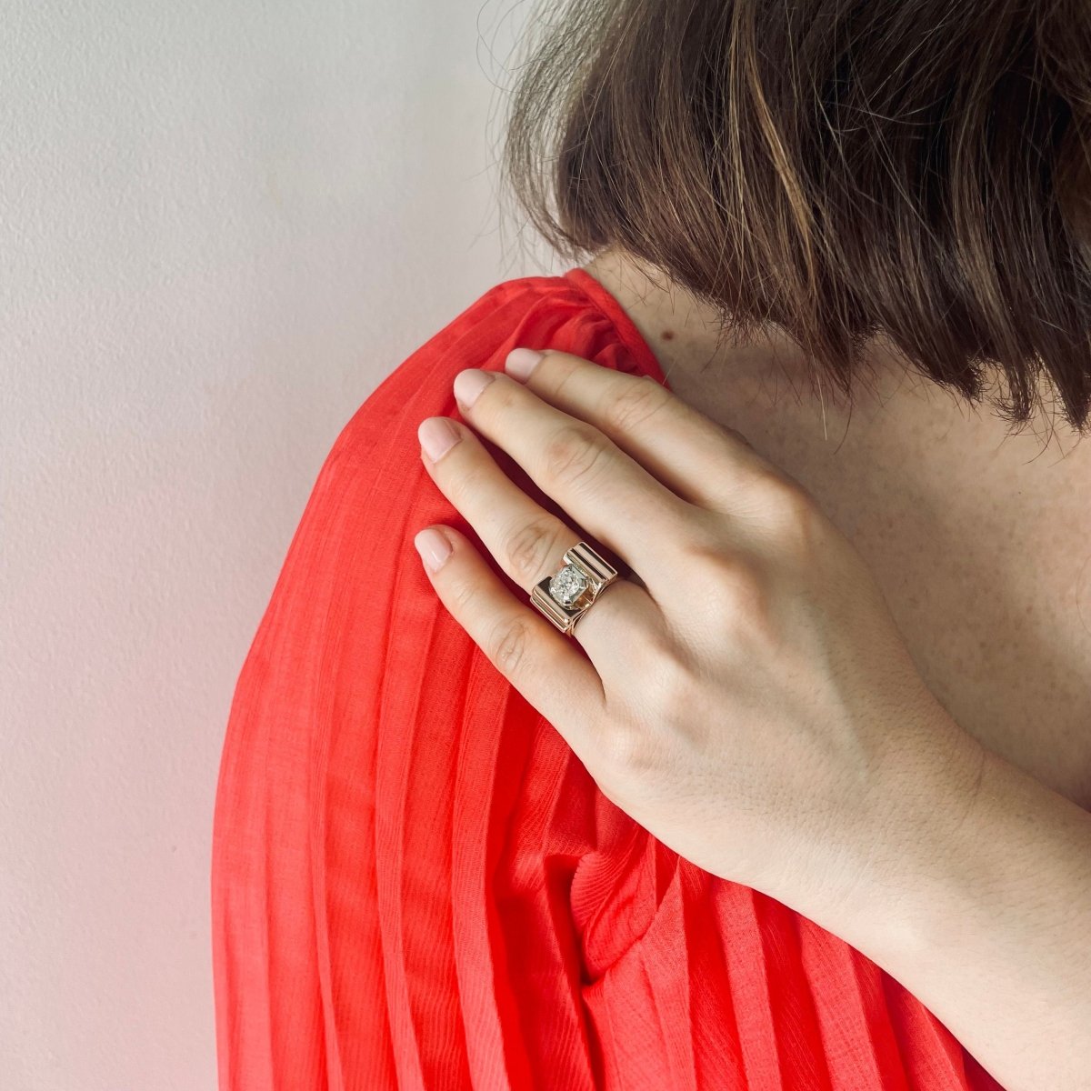 Bague Tank en or rose, platine et diamant - Castafiore