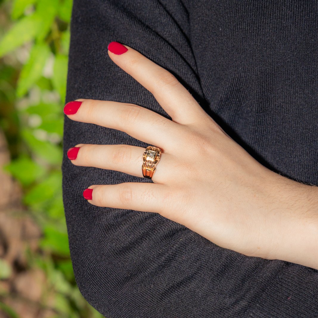 Bague Tank en or rose, platine et diamant - Castafiore