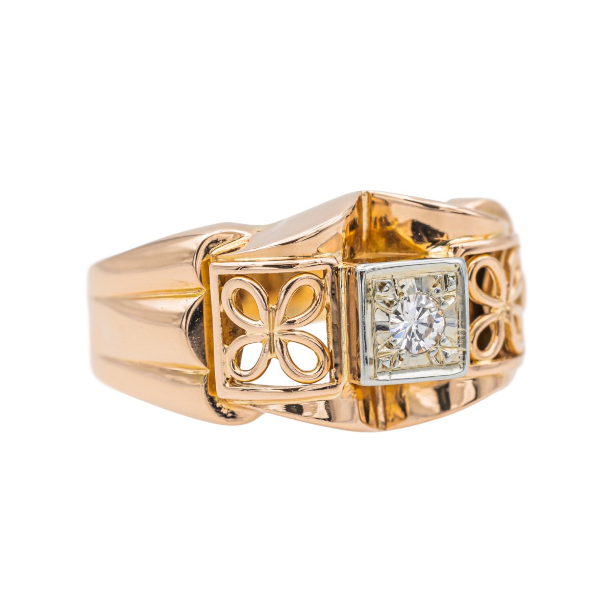 Bague Tank en or rose, platine et diamant - Castafiore