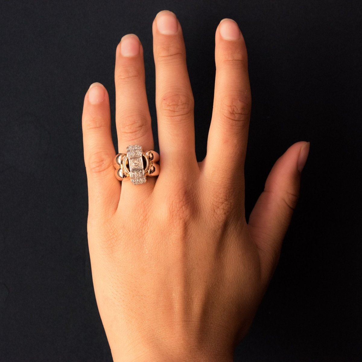 Bague Tank en or rose, platine et diamant - Castafiore