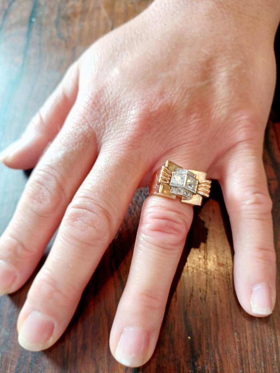 Bague Tank en or rose, platine et diamant - Castafiore