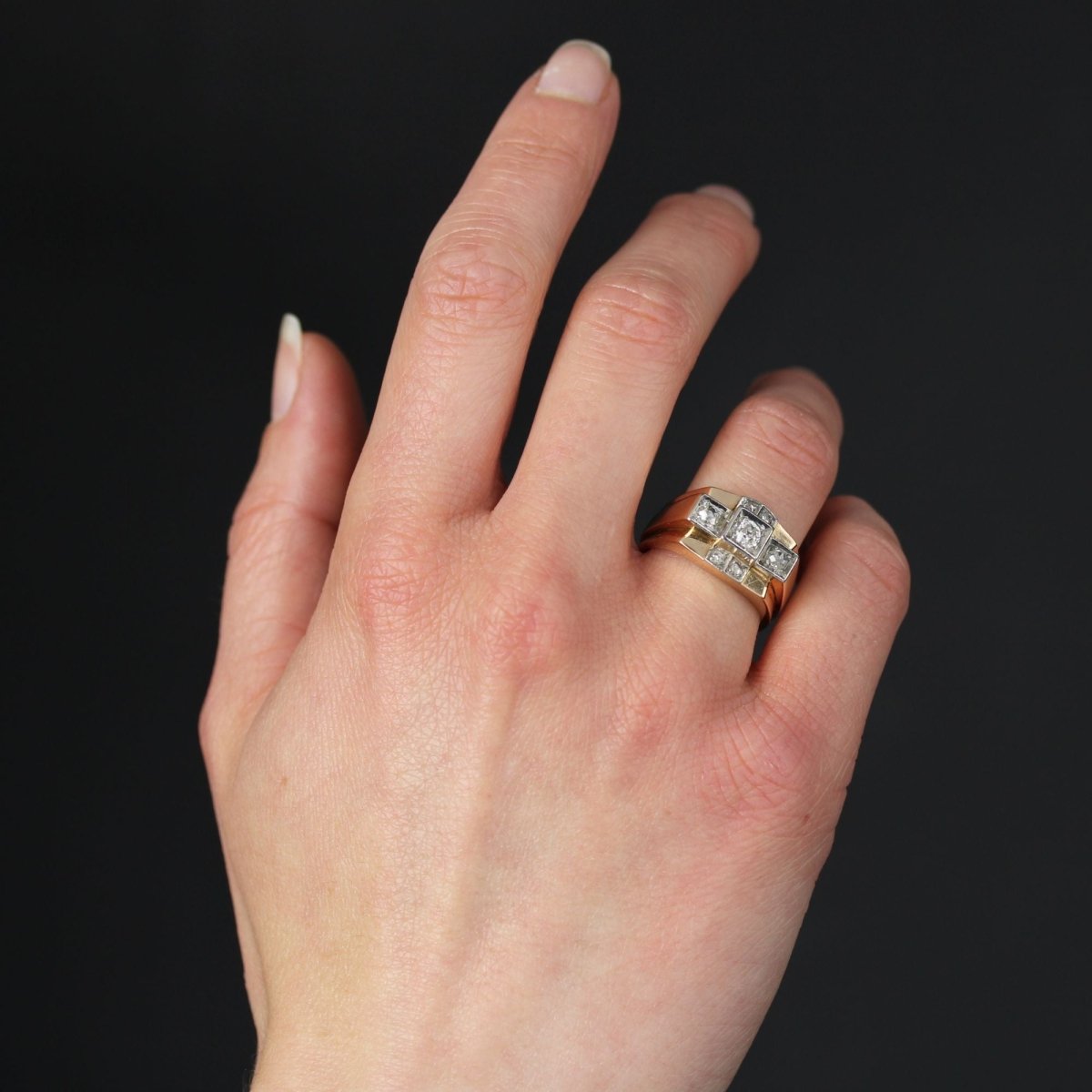 Bague Tank en or rose, platine et diamants - Castafiore