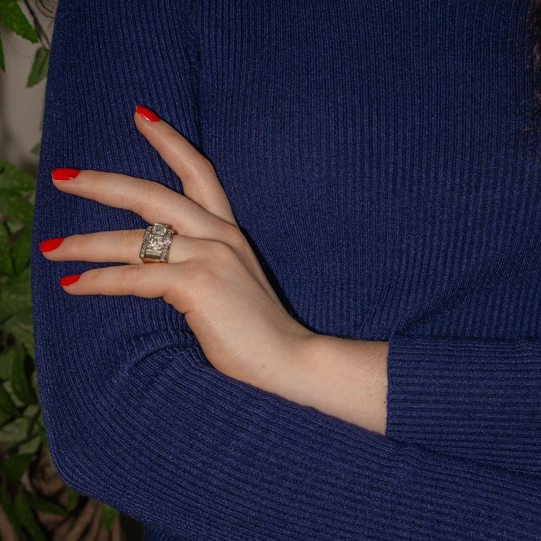 Bague Tank en or rose, platine et diamants - Castafiore