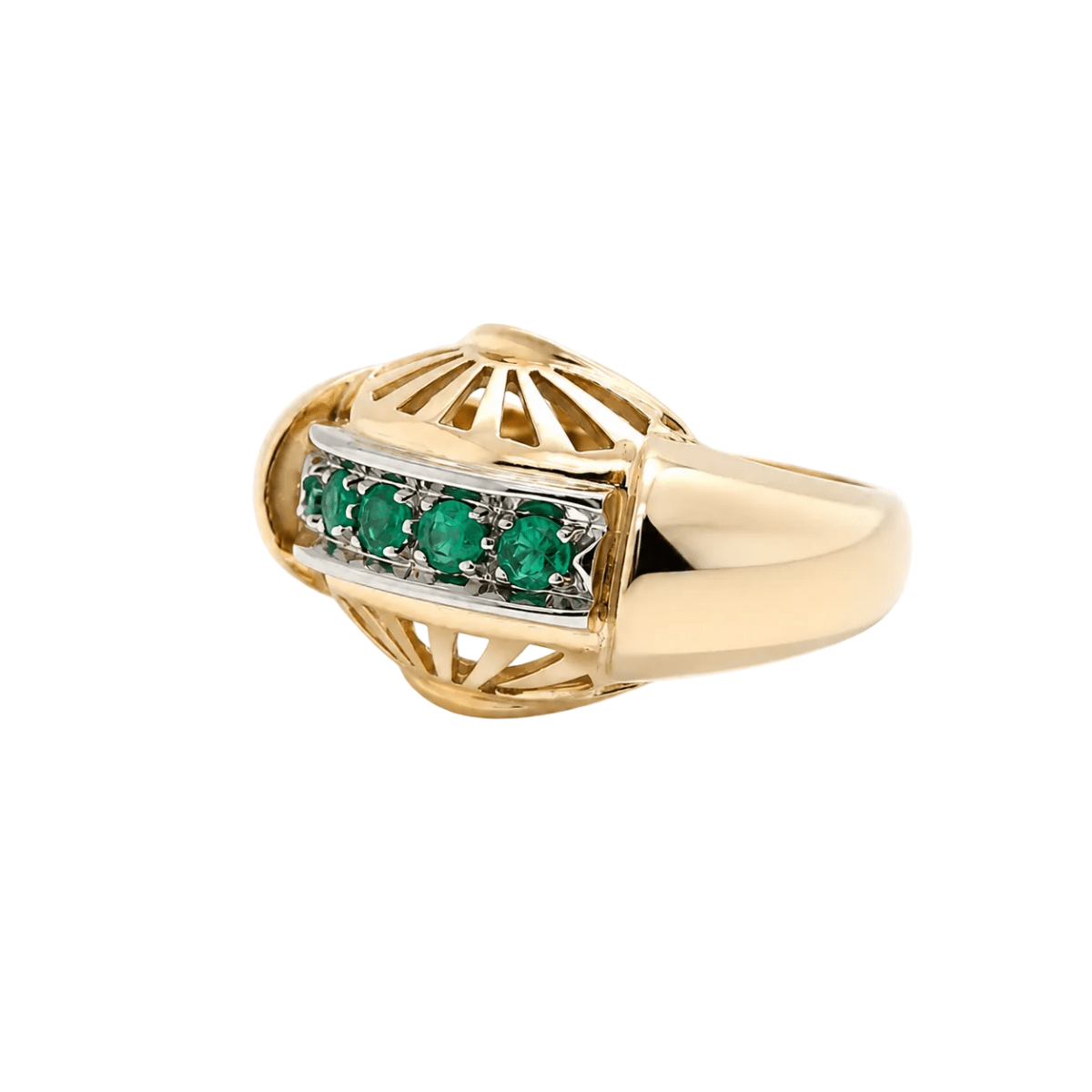 Bague Tank en or rose, platine et émeraudes - Castafiore