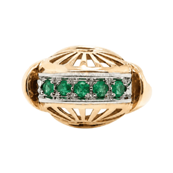 Bague Tank en or rose, platine et émeraudes - Castafiore