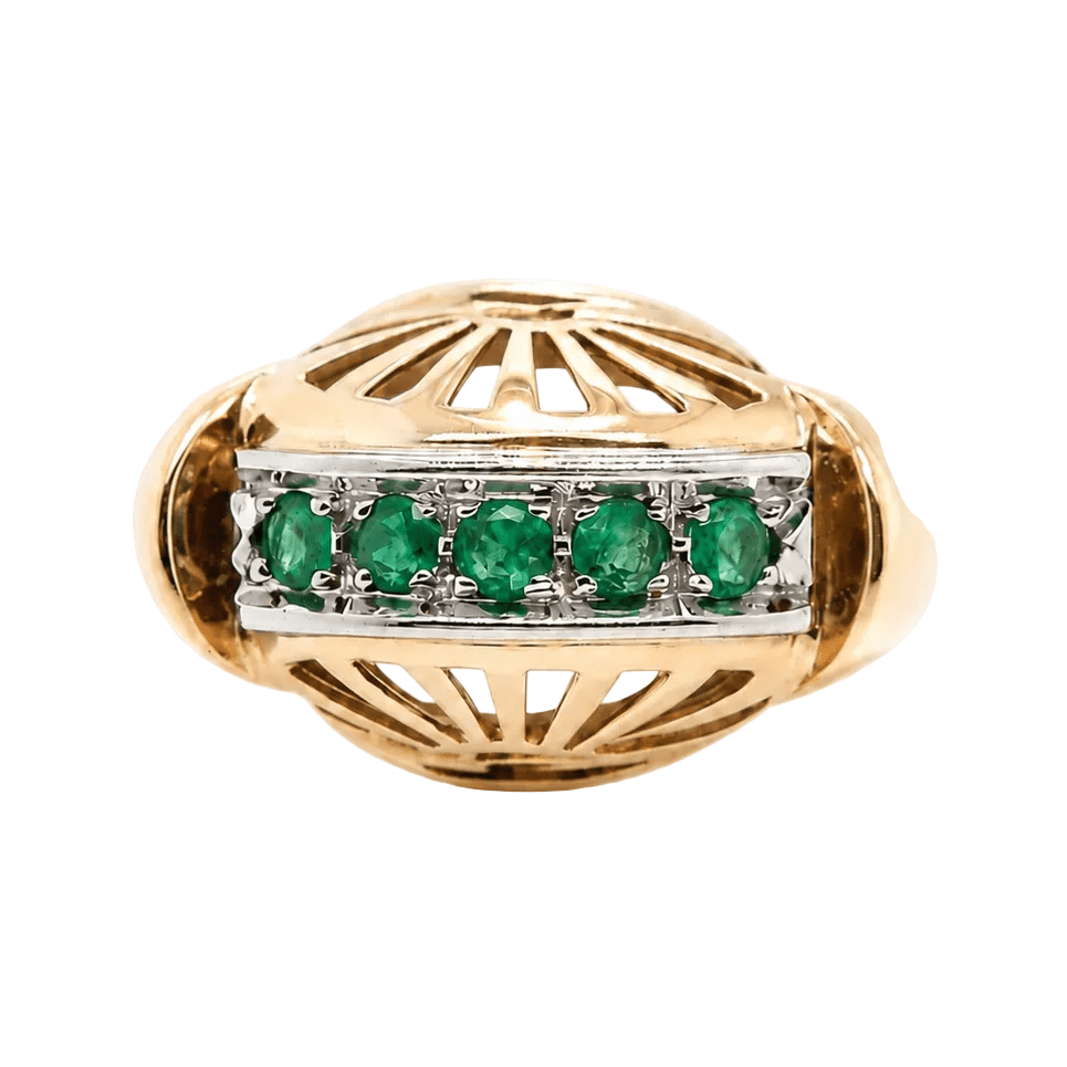 Bague Tank en or rose, platine et émeraudes - Castafiore