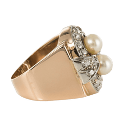 Bague Tank en or rose, platine, perles et diamants - Castafiore