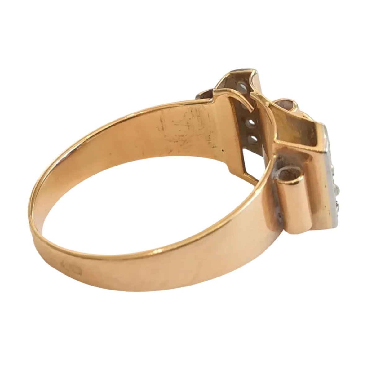 Bague Tank en or rose, platine, rubis et diamants - Castafiore