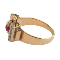Bague Tank en or rose, platine, rubis et diamants - Castafiore