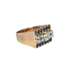 Bague Tank en or rose, platine, saphirs et diamants - Castafiore